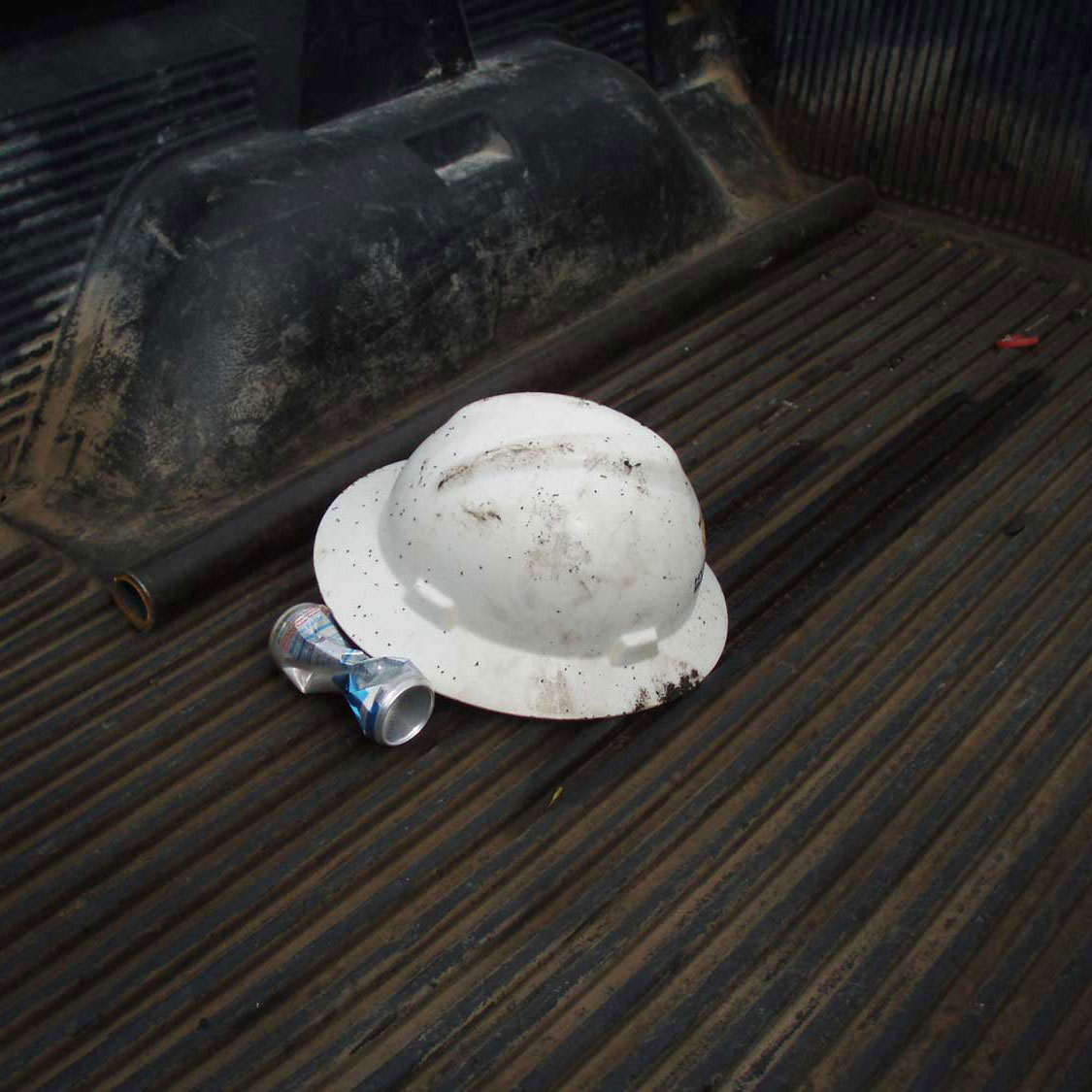 Hard hat in truck bed